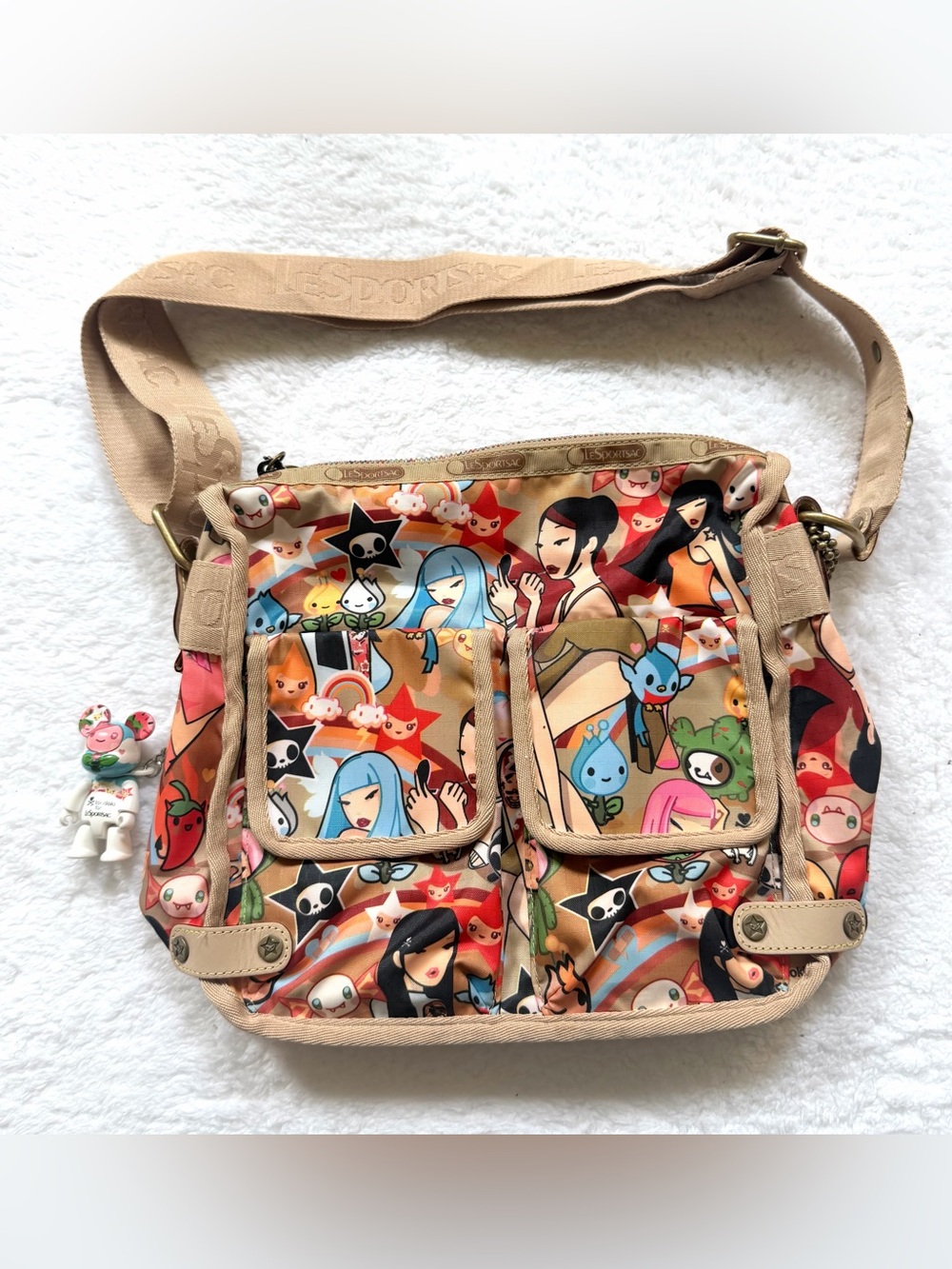 RARE Tokidoki LeSportSac Crossbody Bag   RAINBOW ZIPPER With Charm Bear Kawaii